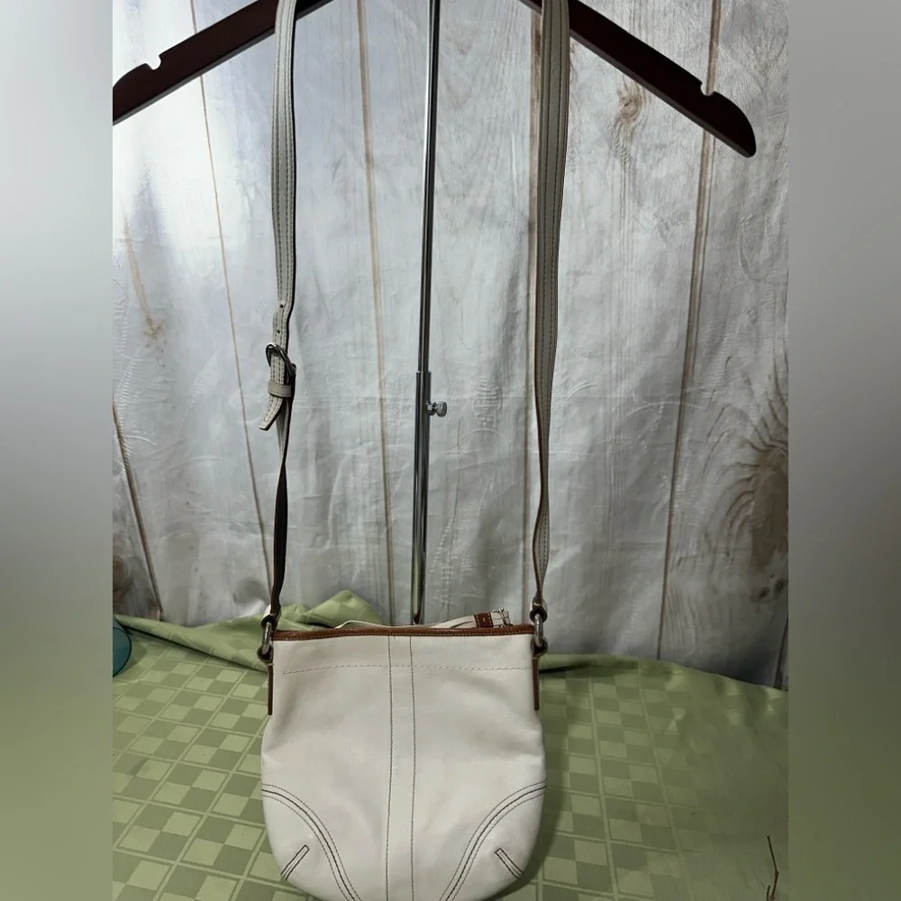 Coach White and Brown Crossbody Bag with Adjustable Strap
